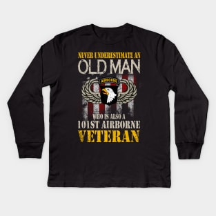 Never Undertimate An Old Man 101st Airborne Division Veteran  Mens Kids Long Sleeve T-Shirt